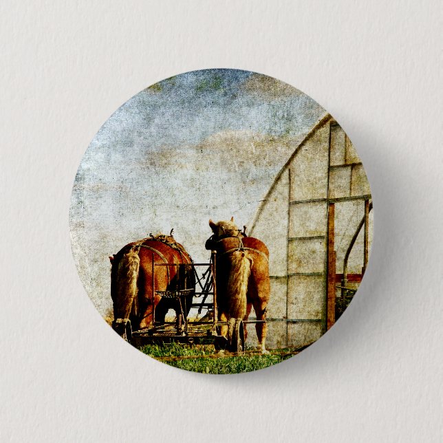 Badge Rond 5 Cm Deux Chevaux Prêts Au Travail (Devant)