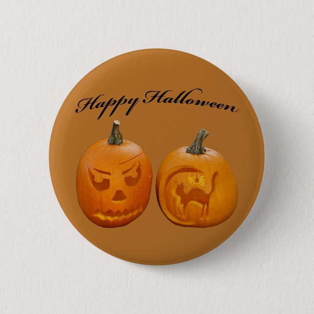 Badge Rond 5 Cm Deux Citrouilles heureux Halloween (Devant)