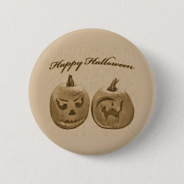 Badge Rond 5 Cm Deux citrouilles Joyeux Halloween