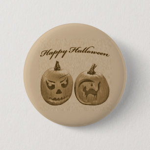 Badge Rond 5 Cm Deux citrouilles Joyeux Halloween