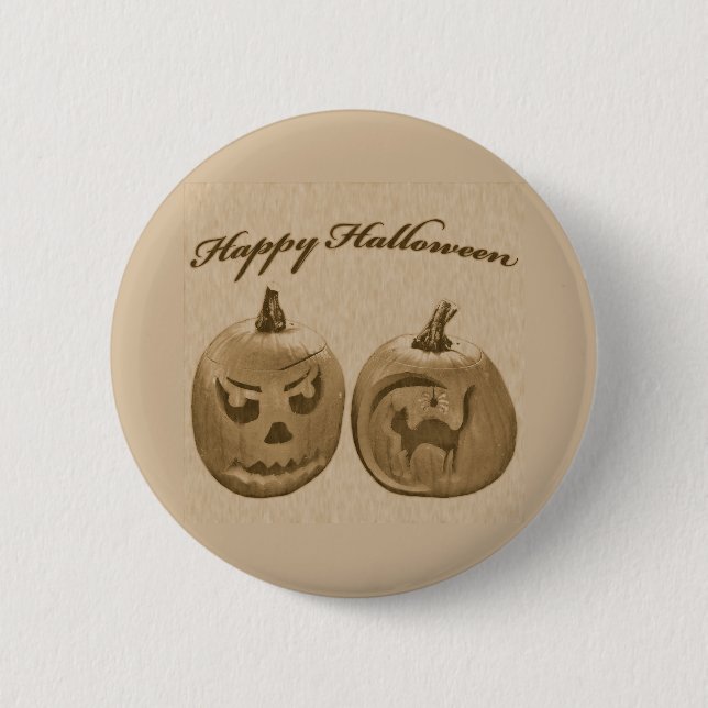 Badge Rond 5 Cm Deux citrouilles Joyeux Halloween (Devant)
