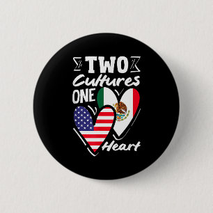 Badge Rond 5 Cm Deux cultures un cœur américain mexicain mexique