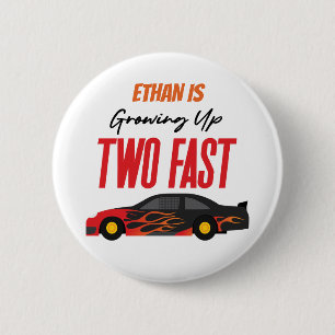 Badge Rond 5 Cm Deux Fast Red Flame Race Car 2e fête d'anniversair