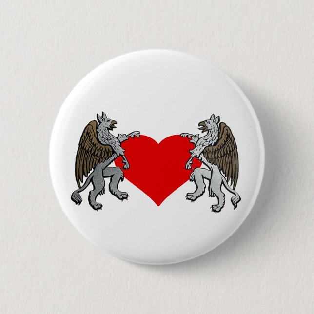 Badge Rond 5 Cm Deux griffons et un coeur (Devant)