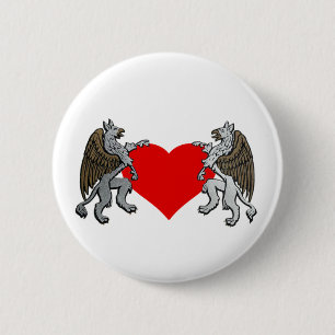 Badge Rond 5 Cm Deux griffons et un coeur