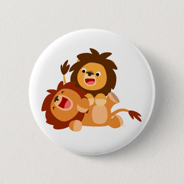 Badge Rond 5 Cm Deux Jolies Lions Cartoon Jouant (Devant)