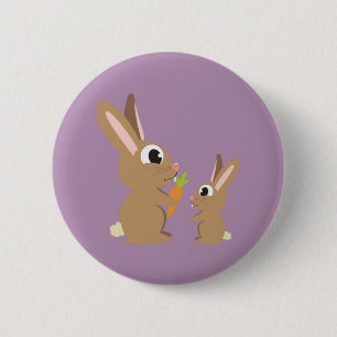 Badge Rond 5 Cm Deux lapins mignons partageant une carotte