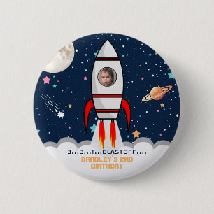 Badge Rond 5 Cm Deux lunes Rocket Ship Photo du 2e anniversaire