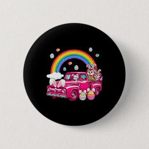 Badge Rond 5 Cm Deux Mignons Hérisson De Lapin Sur Camion Chasse P