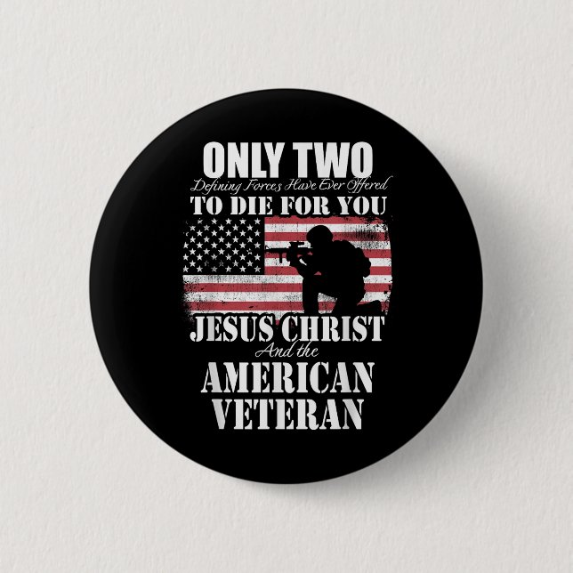 Badge Rond 5 Cm Deux Morts Pour Vous Jésus Et Un Vétérinaire Améri (Devant)