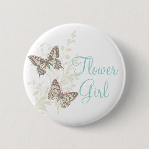Badge Rond 5 Cm Deux papillons fille fleur mariage pin / bouton
