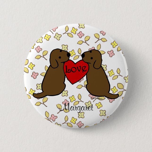 Badge Rond 5 Cm Deux personnalisés Choco Labradors avec la bande (Devant)