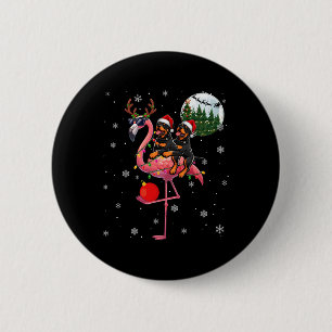 Badge Rond 5 Cm Deux Rottweilers de Noël à cheval Flamant rose Rei