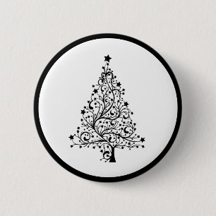 Badge Rond 5 Cm Deux sapins minimalistes noirs et blancs de Noël