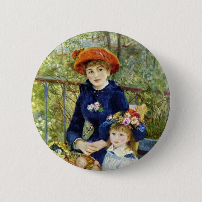 Badge Rond 5 Cm Deux Sœurs (Sur la Terrasse) de Pierre Renoir (Devant)