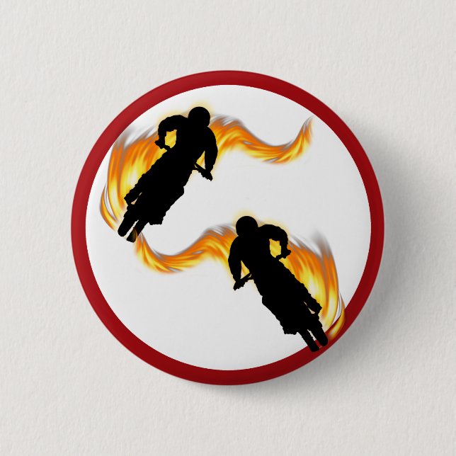 Badge Rond 5 Cm Deux Vélos hors route avec flammes (Devant)