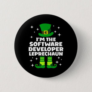 Badge Rond 5 Cm Développeur de logiciels irlandais Leprechaun St P