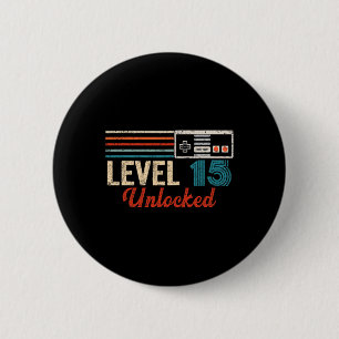 Badge Rond 5 Cm Déverrouillé Niveau 15 Anniversaire de jeu vidéo p