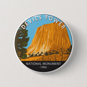 Badge Rond 5 Cm Devils Tower National Monument Wyoming Vintage