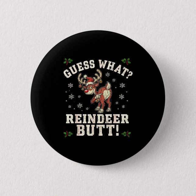Badge Rond 5 Cm Devinez Quel Renne Fesses Drôle Noël  (Devant)