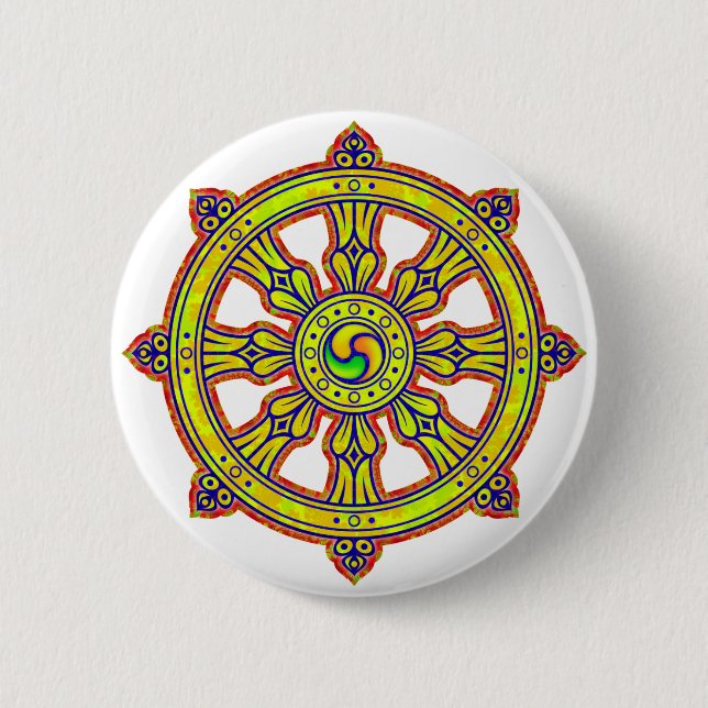 Badge Rond 5 Cm Dharma bouddhiste Chakra (Devant)
