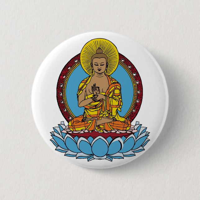 Badge Rond 5 Cm Dharmachakra Bouddha (Devant)