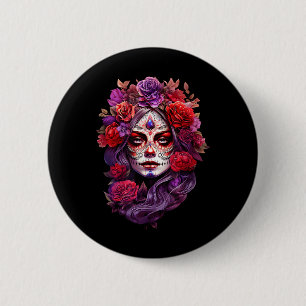 Badge Rond 5 Cm Dia De Los Muertos 2024 Crâne Sucre Catrina Jour D