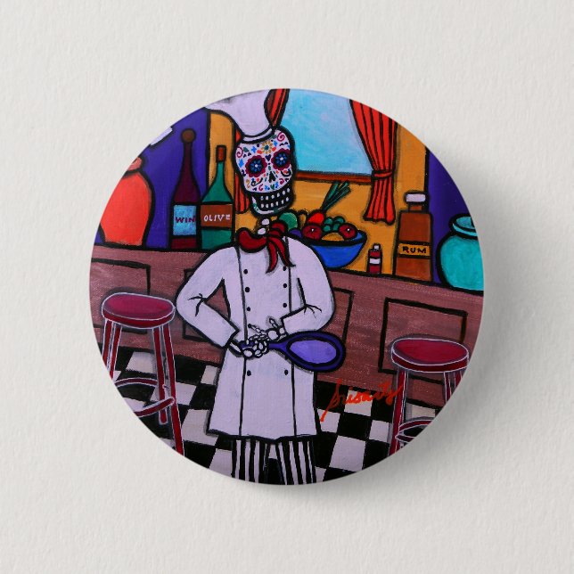 Badge Rond 5 Cm Dia de los Muertos Chef (Devant)