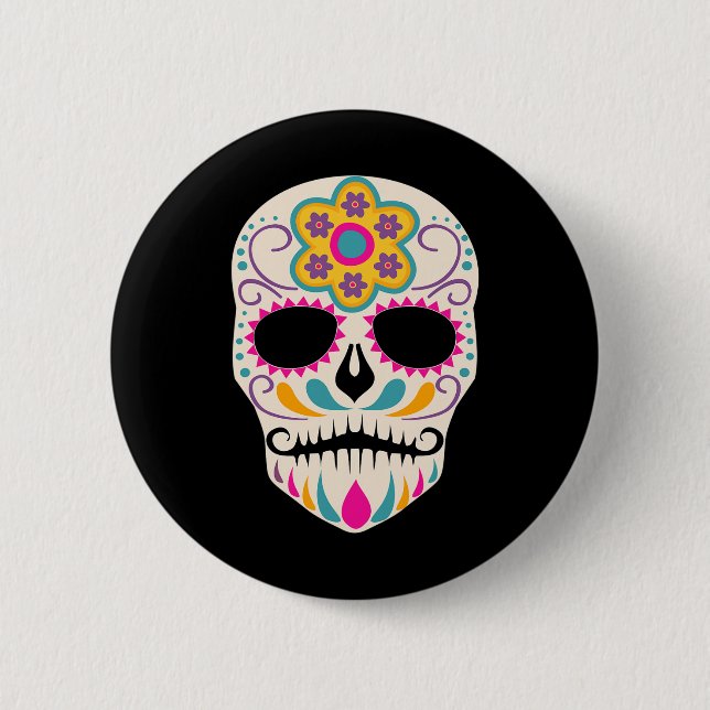 Badge Rond 5 Cm Dia De Los Muertos Crâne à sucre Espagnol Jour de  (Devant)
