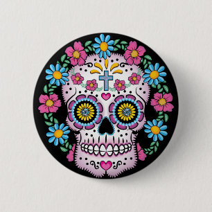 Badge Rond 5 Cm Dia de los Muertos Skull