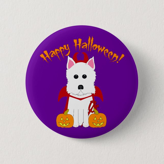 Badge Rond 5 Cm Diable heureux de Halloween Westie (Devant)
