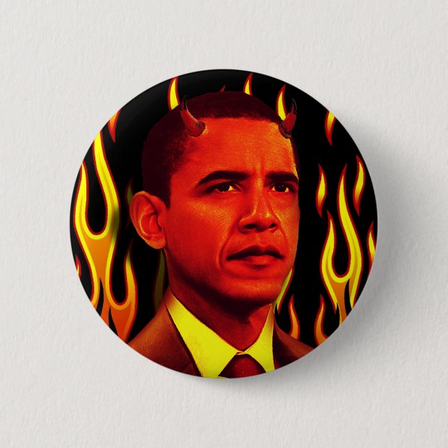 Badge Rond 5 Cm Diable rouge Barack Obama l'antichriste (Devant)