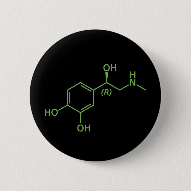 Badge Rond 5 Cm Diagramme chimique de la molécule d'adrénaline (Devant)