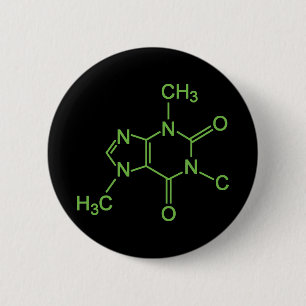Badge Rond 5 Cm Diagramme chimique de la molécule de caféine