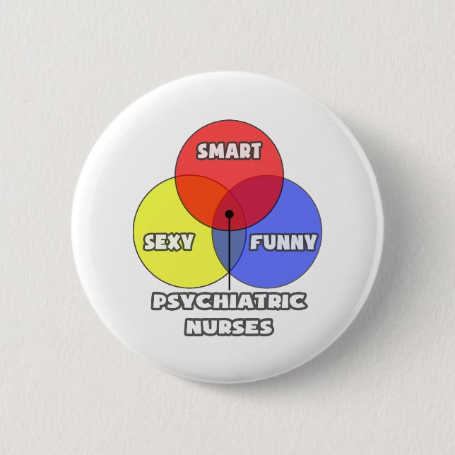 Badge Rond 5 Cm Diagramme de Venn .. Infirmières psychiatriques (Devant)