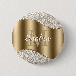 Badge Rond 5 Cm Diamants, Grand Monogramme en Or, Nom en écriture