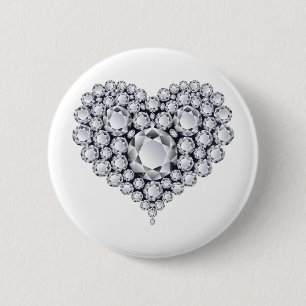 Badge Rond 5 Cm Diamants sur Gemmes de Coeur Noir
