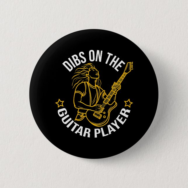 Badge Rond 5 Cm Dibs Sur Le Joueur De Guitare Drôle Amusant Guitar (Devant)