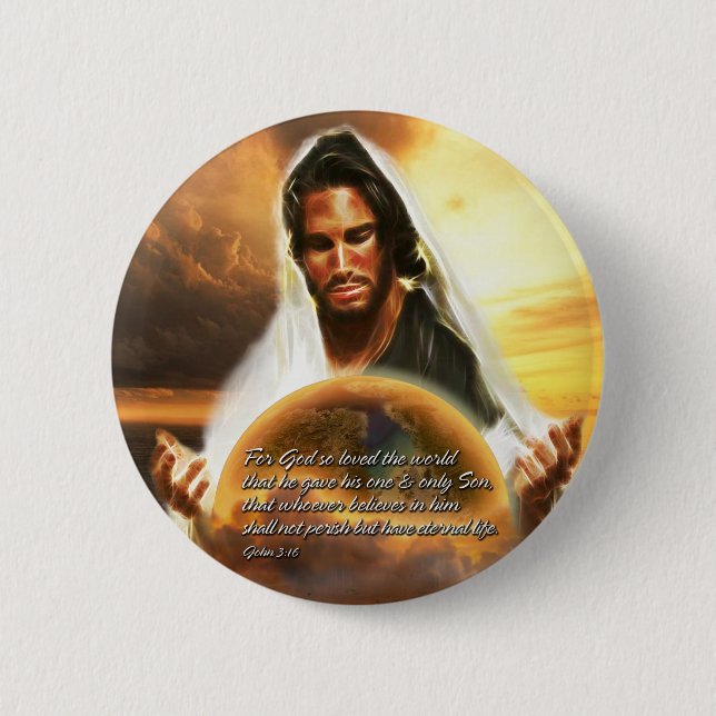 Badge Rond 5 Cm Dieu aime le bouton du monde (Devant)