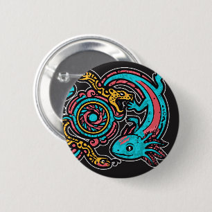 Badge Rond 5 Cm Dieu aztèque Xolotl combattant l'art tribal de la