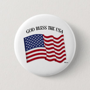 Badge Rond 5 Cm DIEU BÉNISSE LES ÉTATS-UNIS avec drapeau américain