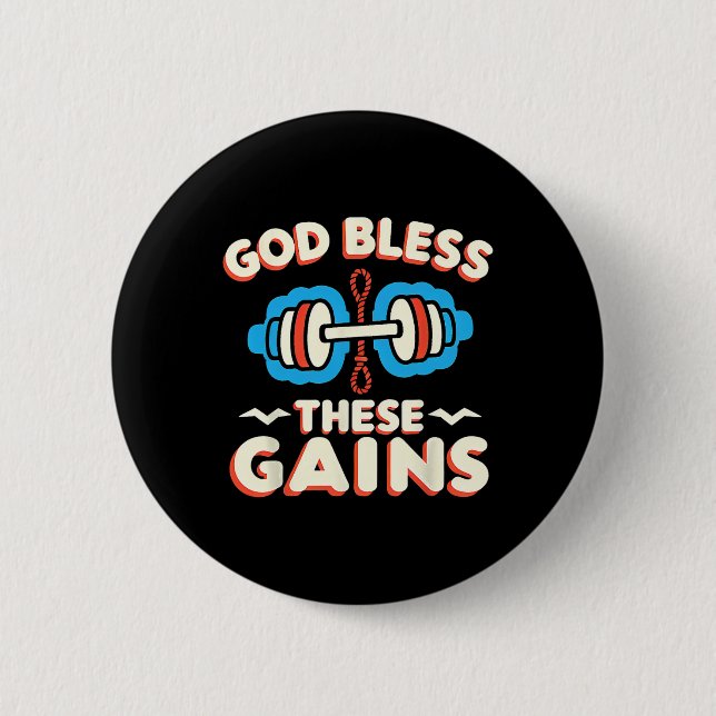Badge Rond 5 Cm Dieu Bénit Ces Gains Muscle Bodybuilding — (Devant)