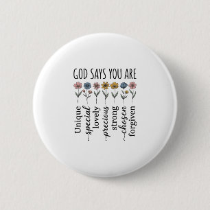 Badge Rond 5 Cm Dieu dit que vous êtes floral chrétien vecteur con