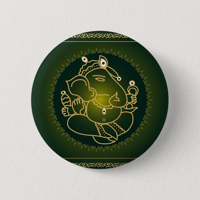 Badge Rond 5 Cm Dieu Ganesha sur le vert - bouton (Devant)