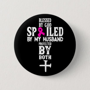 Badge Rond 5 Cm Dieu Jésus Pink Ribbon Husband Cancer du sein