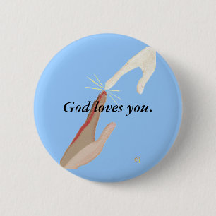 Badge Rond 5 Cm Dieu vous aime Énergie, boutons multiraciaux
