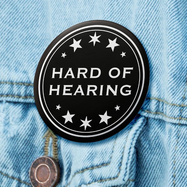 Badge Rond 5 Cm Difficile à entendre Noir Blanc Star gothique (Goth hard of hearing badge with white stars on black background)
