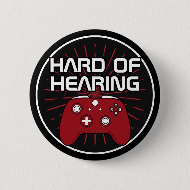 Badge Rond 5 Cm Difficile d'entendre Noir Red Gamer contrôleur (Devant)