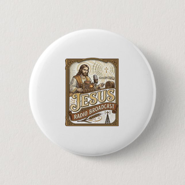 Badge Rond 5 Cm Diffusion Radio Jésus Diffusion Radio Jésus Christ (Devant)