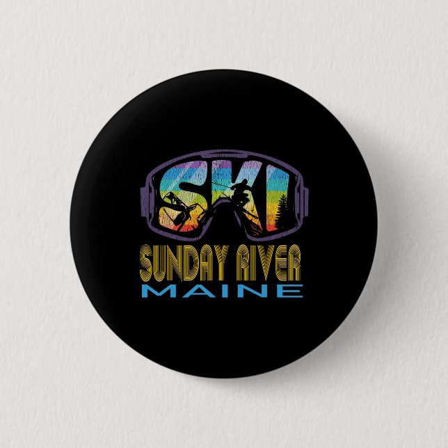 Badge Rond 5 Cm Dimanche de ski Rivière du Maine Vacances de ski  (Devant)